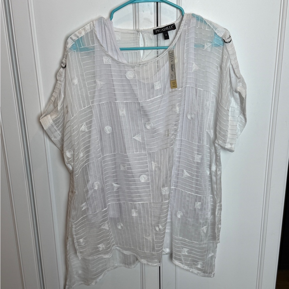 Picadilly Fashion White and Blue Short Sleeve Sailor Collar Blouse